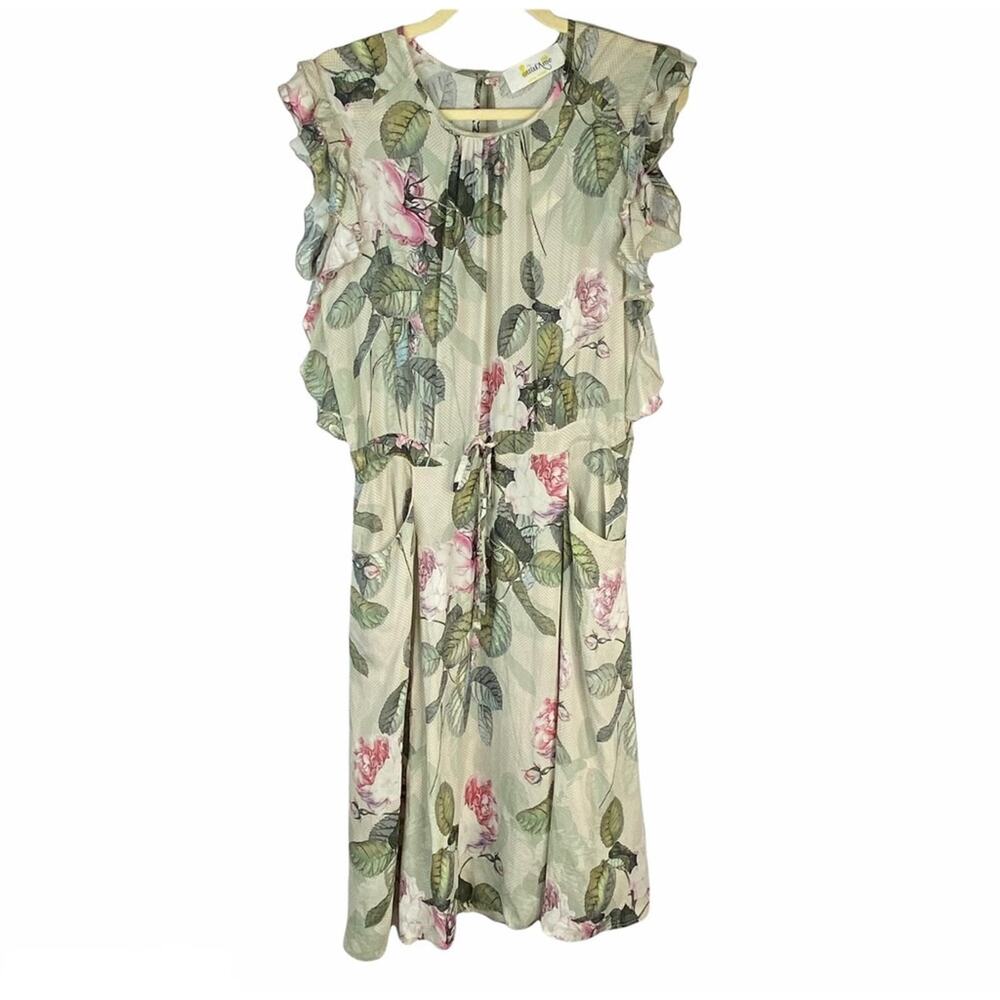Anthro Ottod’Ame Floral Silk Mini Dress Rose Print Sleeveless Green Pink Size 6